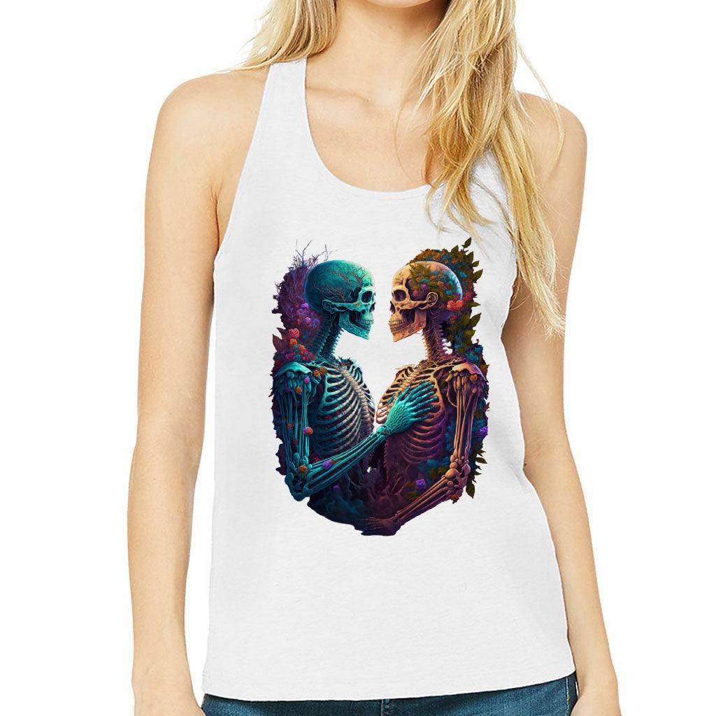 Skeleton Couple Women's Racerback Tank - Floral Tank Top - Printed Workout Tank - MRSLM