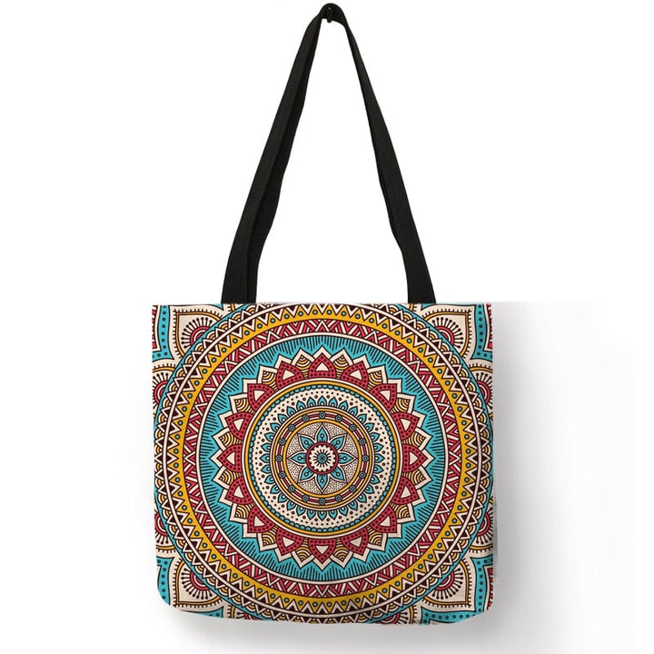 Women's Mandala Printed Linen Shopper Shoulder Bag