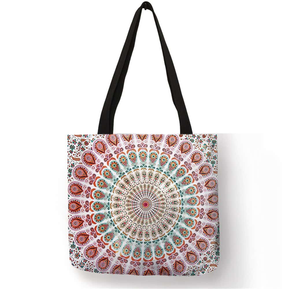 Women's Mandala Printed Linen Shopper Shoulder Bag