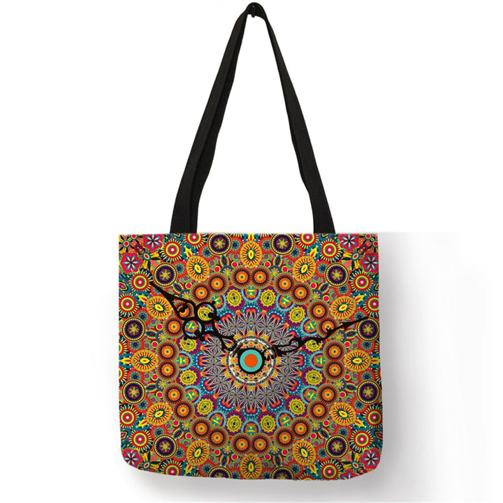 Women's Mandala Printed Linen Shopper Shoulder Bag