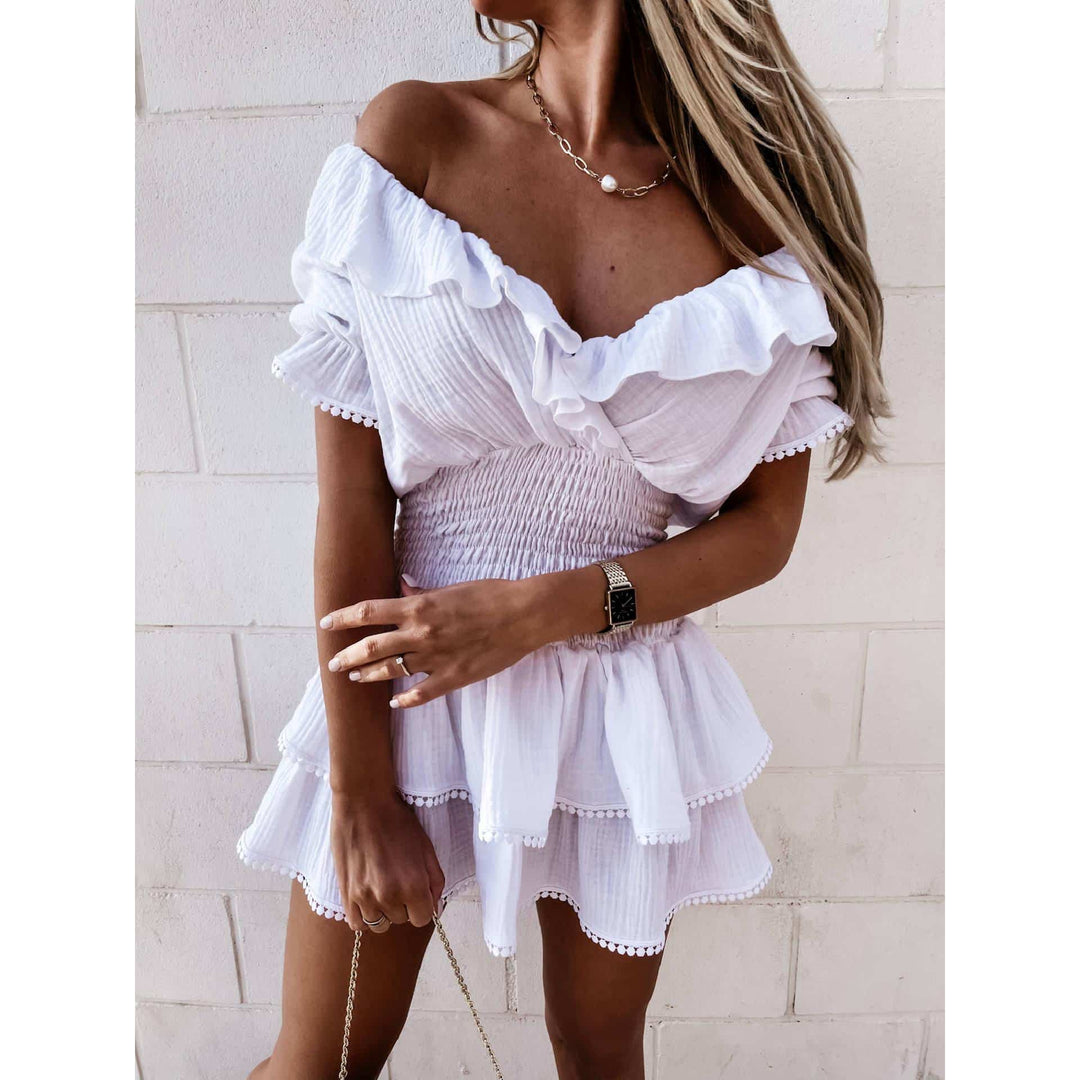 Women's Short Sleeved Dress with Ruffles