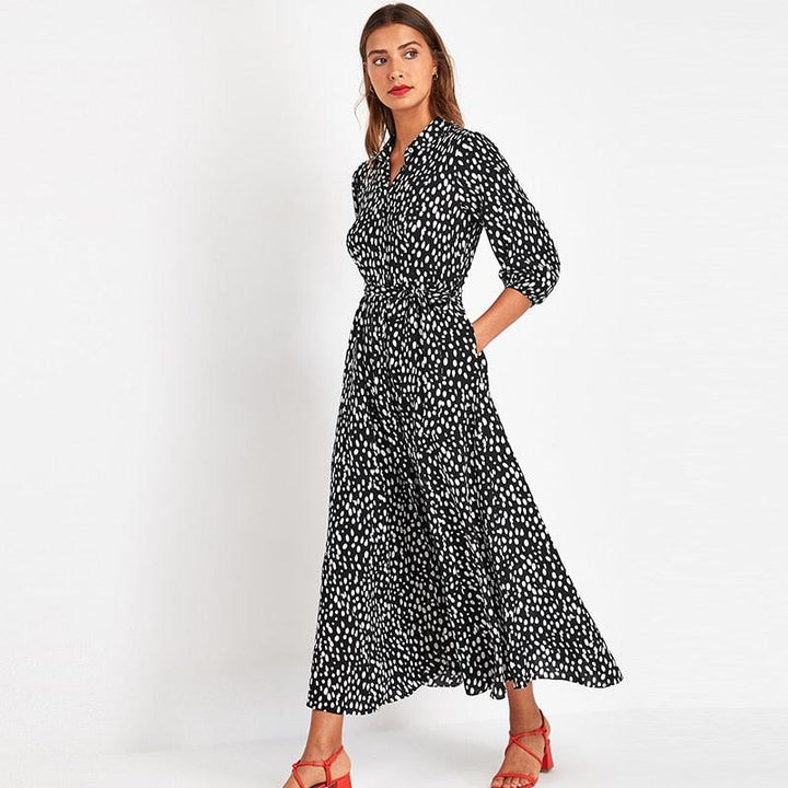 Storm dot print lace-up pocket dress - MRSLM