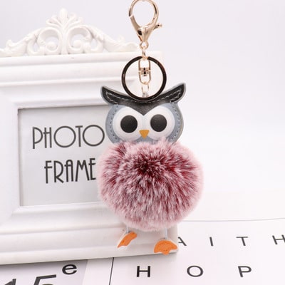 Cute Fur Pompom Owl Shaped Keychain