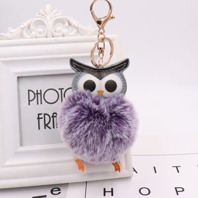 Cute Fur Pompom Owl Shaped Keychain