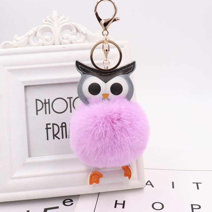 Cute Fur Pompom Owl Shaped Keychain