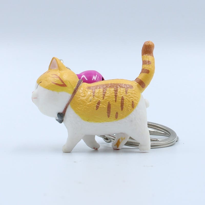 Cartoon Walking Cat Pendant Key Ring with Bell