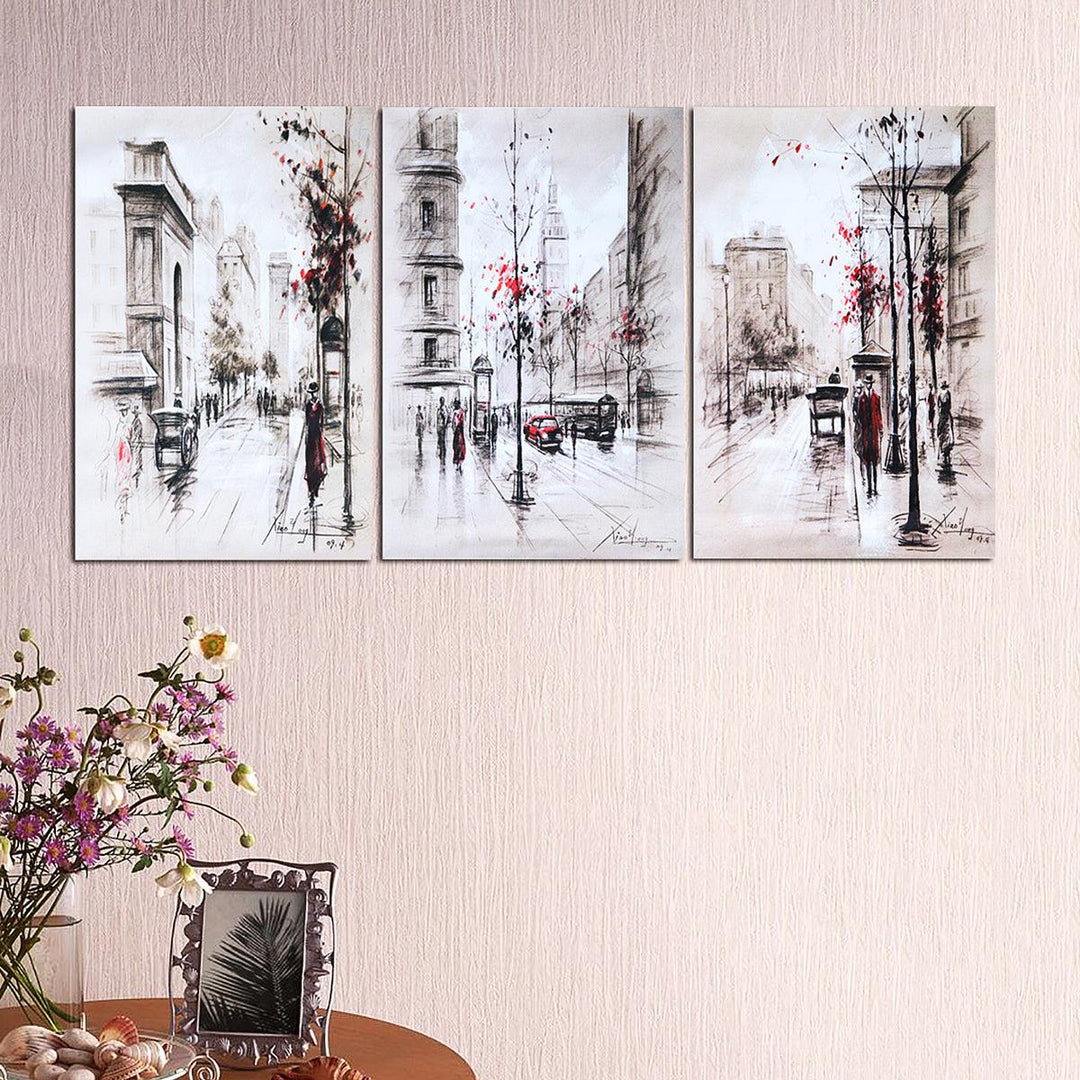 3Pcs City Road Canvas Print Paintings Wall Decorative Print Art Pictures Frameless Wall Hanging Decorations for Home Office - MRSLM