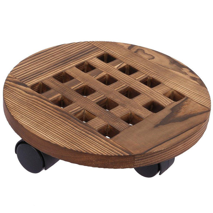 Rolling Wooden Planter Caddy Potted Plant Stand With Wheels Round (Charcoal Color) - MRSLM