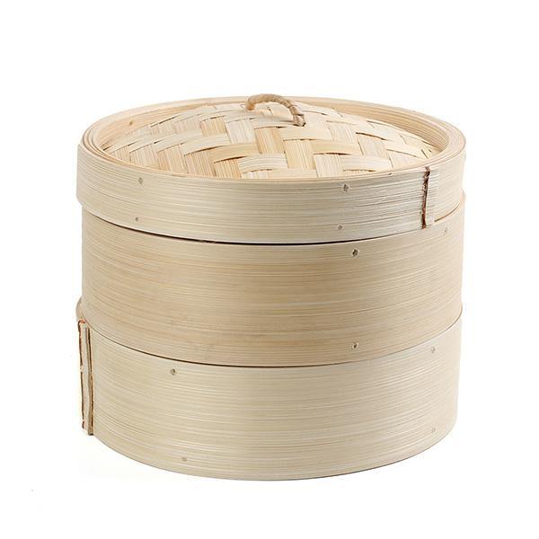2 Tier Bamboo Steamer Dim Sum Basket Rice Pasta Kitchen Food Steaming Tools - MRSLM