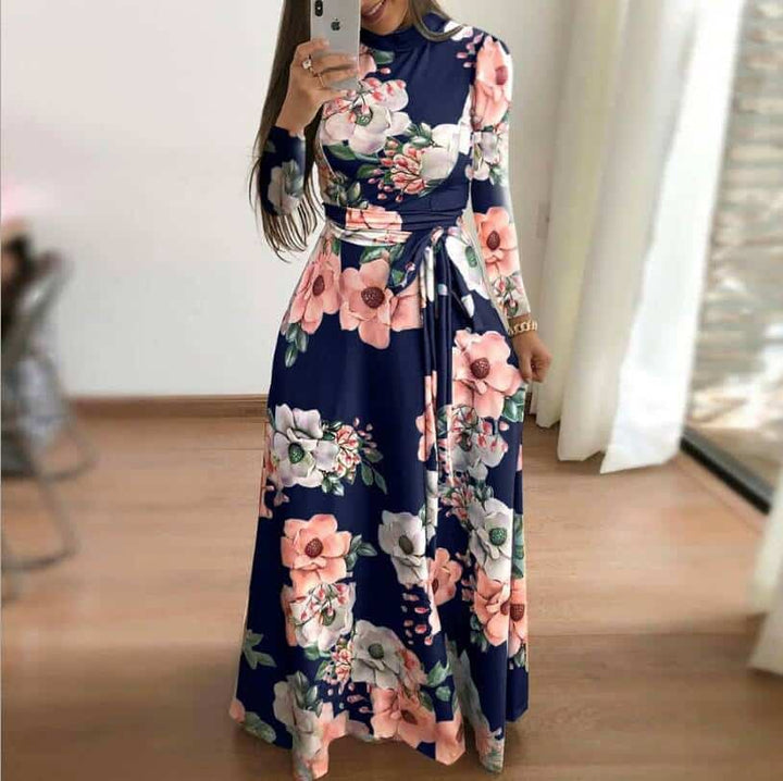 Women's Rose Printed Maxi Party Dress