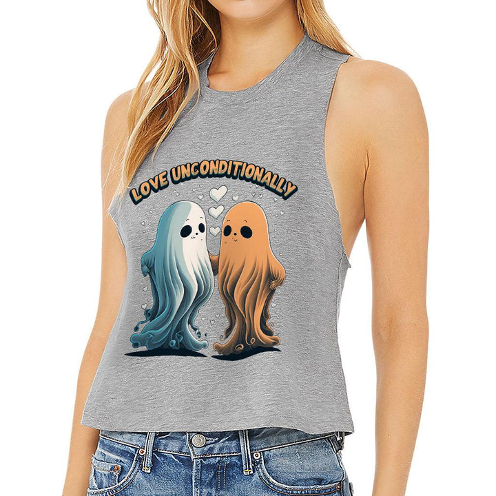 Love Unconditionally Racerback Cropped Tank - Ghost Print Women's Tank - Graphic Tank Top - MRSLM