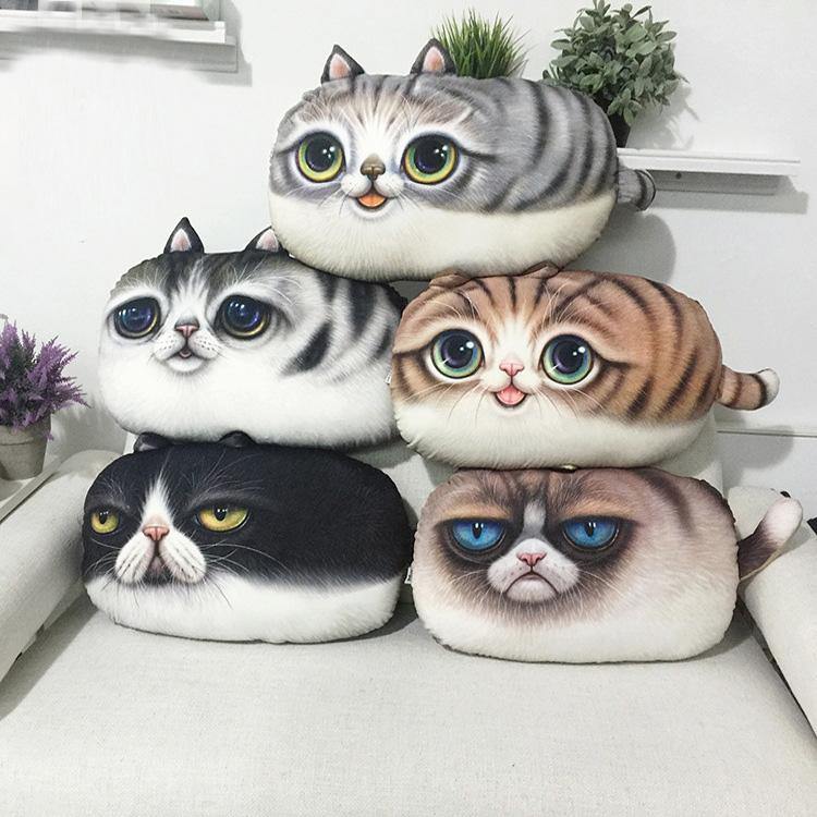 3D Creative PP Cotton Cute Cat Plush Pillow Backrest Printing Cushion Birthday Gift Trick Toys - MRSLM