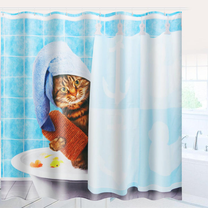 Cat Bathing Bathroom Shower Curtain Waterproof Fabric With 12 Hooks (180*180cm) - MRSLM