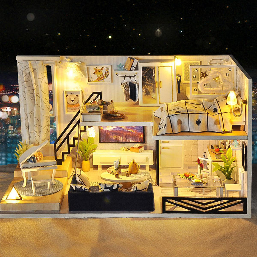 Time Shadow Modern Doll House Miniature DIY Kit Dollhouse With Furniture LED Light Box Gift - MRSLM