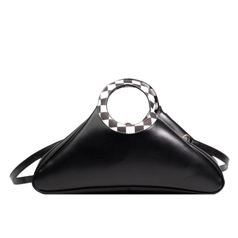 Women's Stylish Good Texture Triangle Black And White Lattice Pattern Shoulder Bag - MRSLM