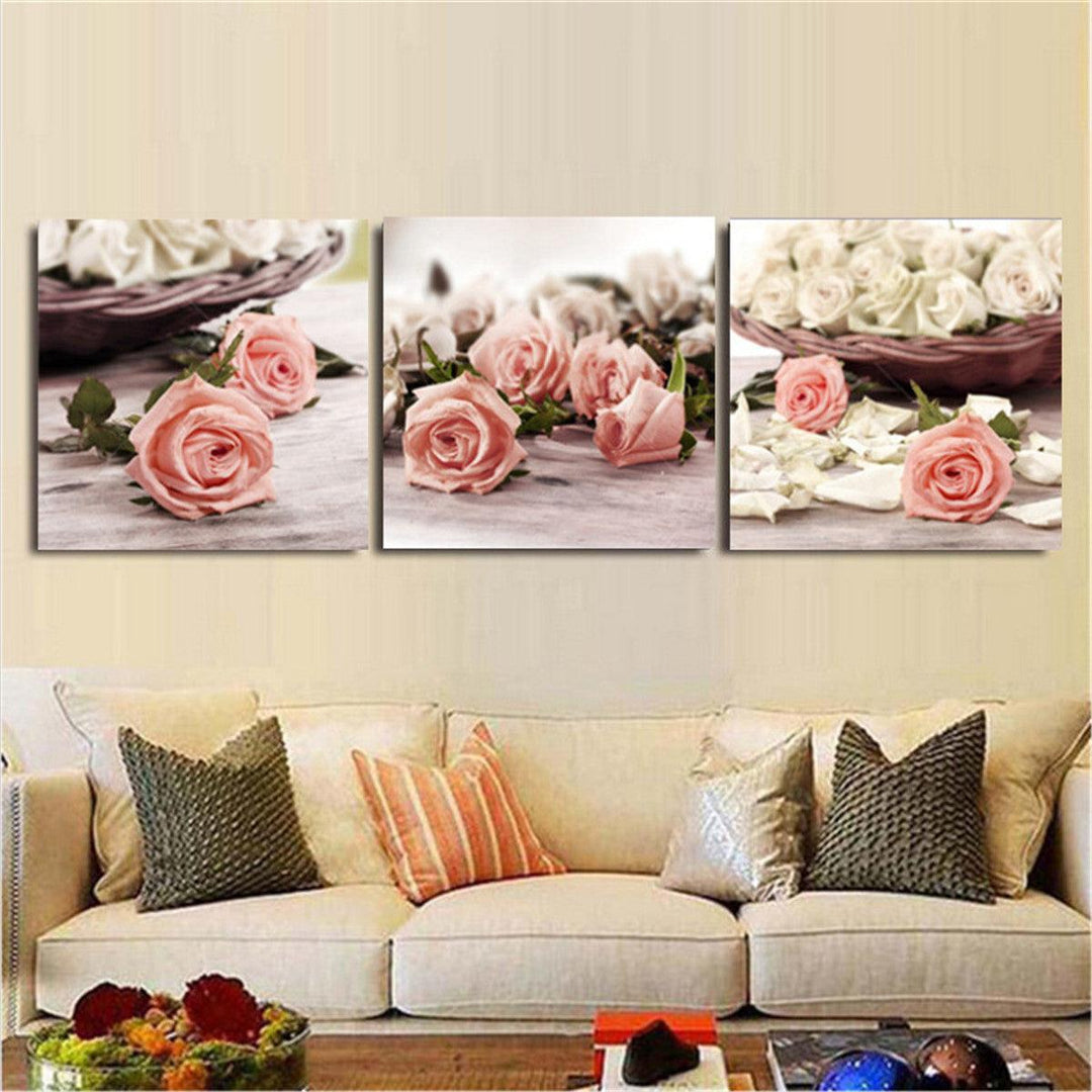 3Pcs Flowers Canvas Print Paintings Wall Decorative Print Art Pictures Frameless Wall Hanging Decorations for Home Office - MRSLM
