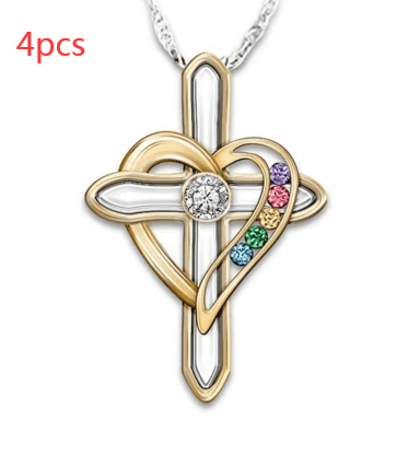 Cross Love Colorful Imitatio Gemstone Pendant Alloy Clavicle Chain - MRSLM