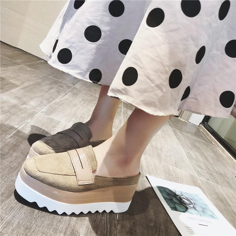 Lazy Thick-soled Sponge Cake Sandals Without Heels For Outer Wear - MRSLM