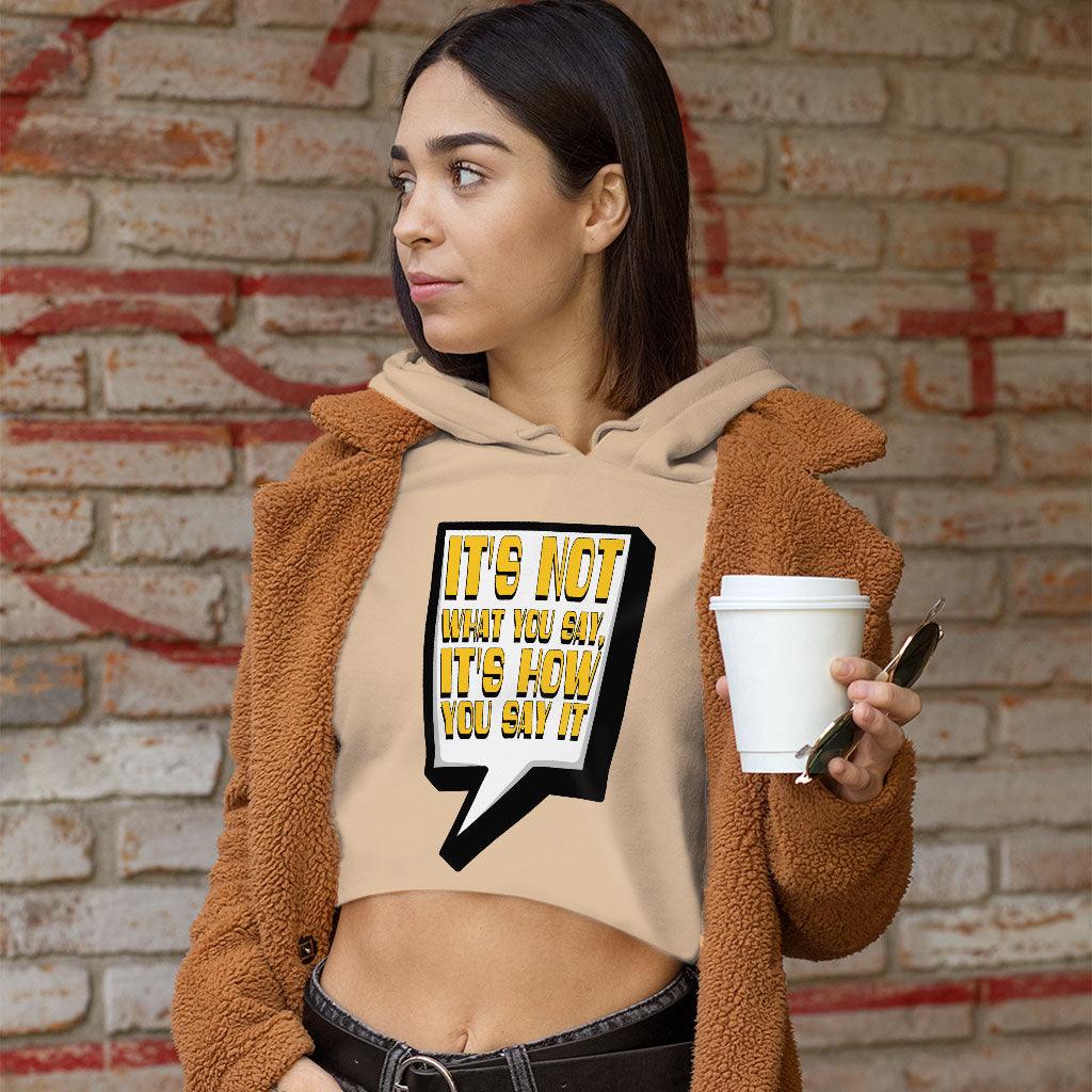 Quote Printed Women's Cropped Hoodie - Best Print Cropped Hoodie - Themed Hooded Sweatshirt - MRSLM