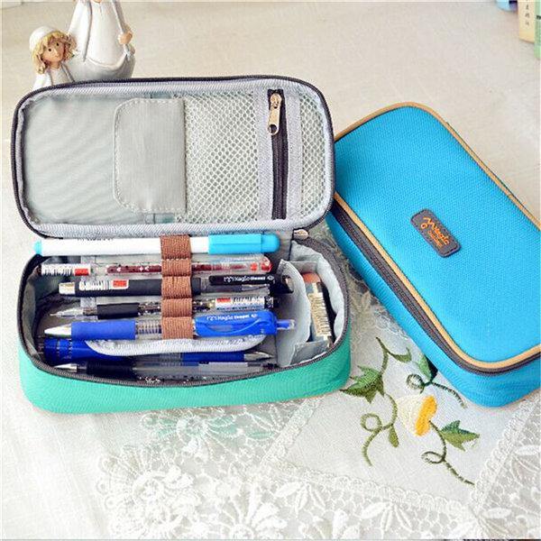 Large Capacity Canvas Zipper Pencil Case Pen Cosmetic Bag - MRSLM