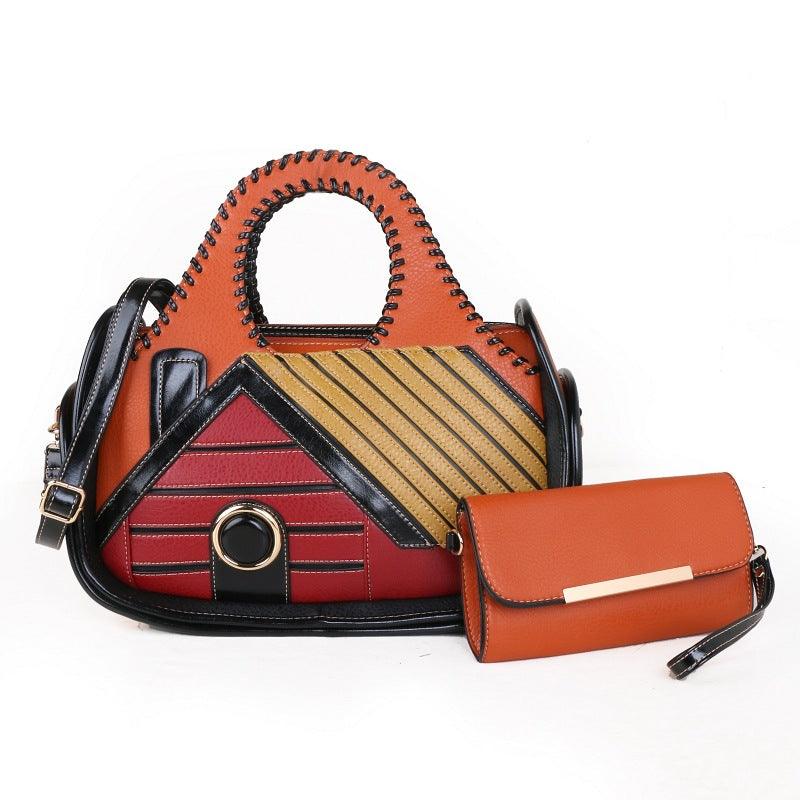 Women's Patchwork House Pattern Handbag One Shoulder Crossbody Briefcase - MRSLM