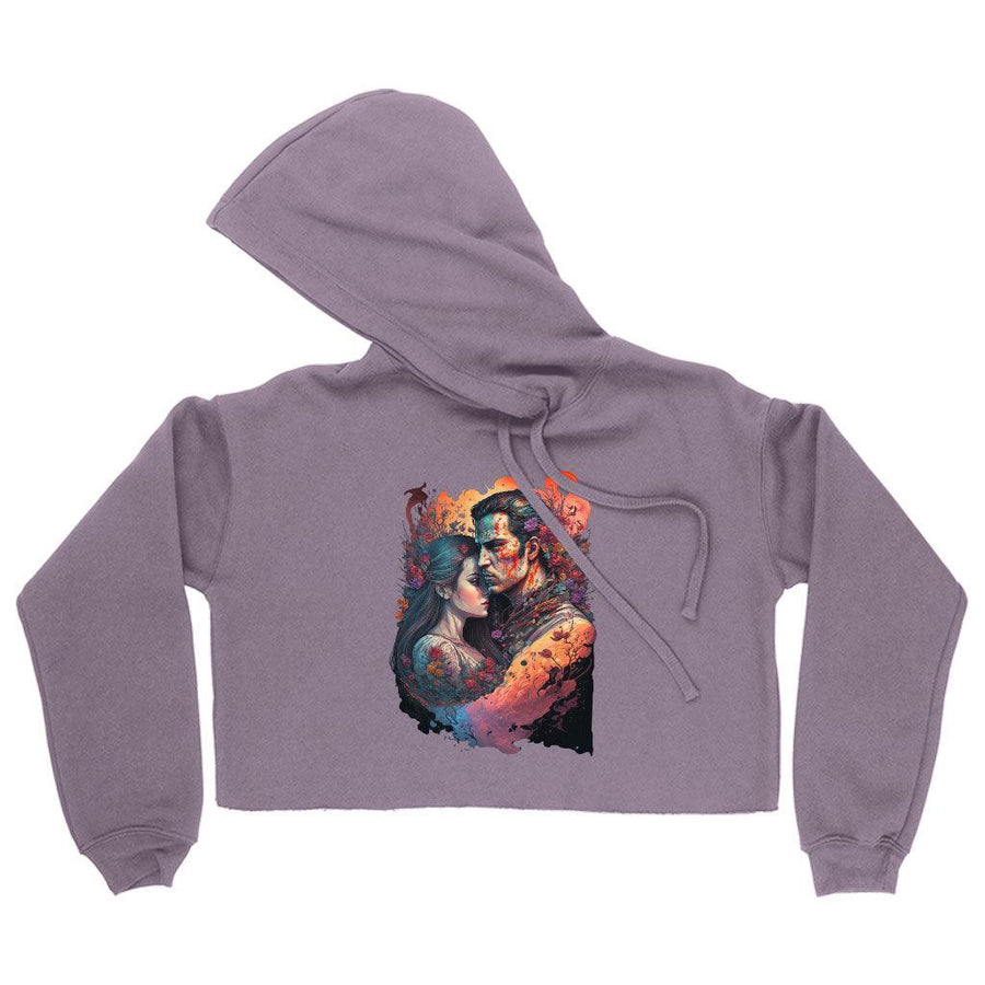 Floral Print Women's Cropped Hoodie - Love Cropped Hoodie - Graphic Hooded Sweatshirt - MRSLM