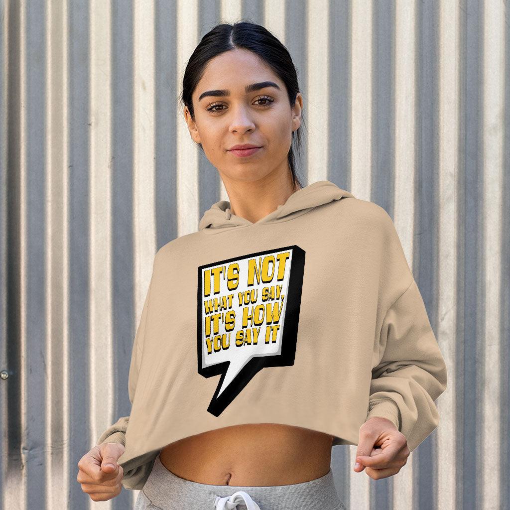 Quote Printed Women's Cropped Hoodie - Best Print Cropped Hoodie - Themed Hooded Sweatshirt - MRSLM