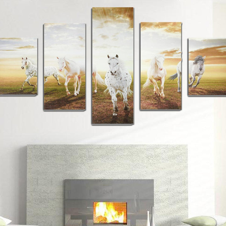 5Pcs Running Horses Canvas Paintings Wall Decorative Print Art Pictures Frameless Wall Hanging Decorations for Home Office - MRSLM