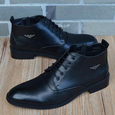 Fashion Business Casual Leather Shoes Men's Pointed Toe Short Martin Boots - MRSLM