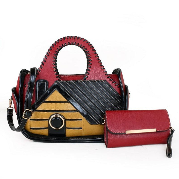 Women's Patchwork House Pattern Handbag One Shoulder Crossbody Briefcase - MRSLM