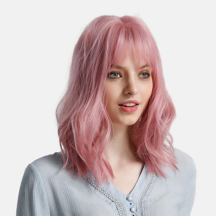 Woman Pink Wigs Short Curly Heat Resistant Synthetic Natural Hair Green Wig for Black White Women Cosplay Bob Wigs - MRSLM