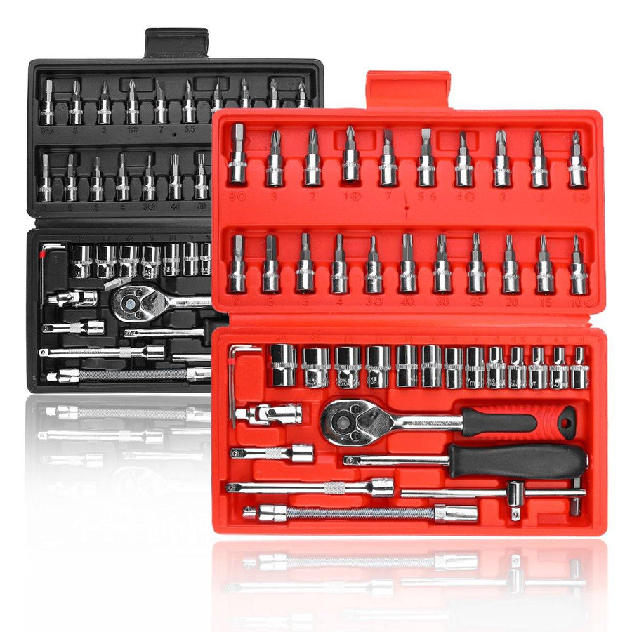 46pcs Car Repairing Tools 1/4" Drive Socket Ratchet Wrench Kit Hand Tools Spanner Household Car Repair Tool Set - MRSLM