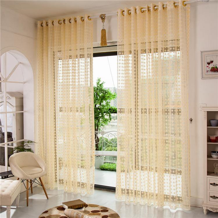 2 Panel Champagne Window Screening Hollow Out Bedroom Balcony Sheer Tulle Curtains - MRSLM
