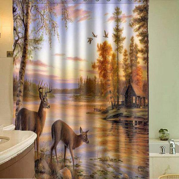 150x180cm Polyester Fiber Waterproof Deer Shower Curtain With 12 Hooks Bathroom Decor - MRSLM
