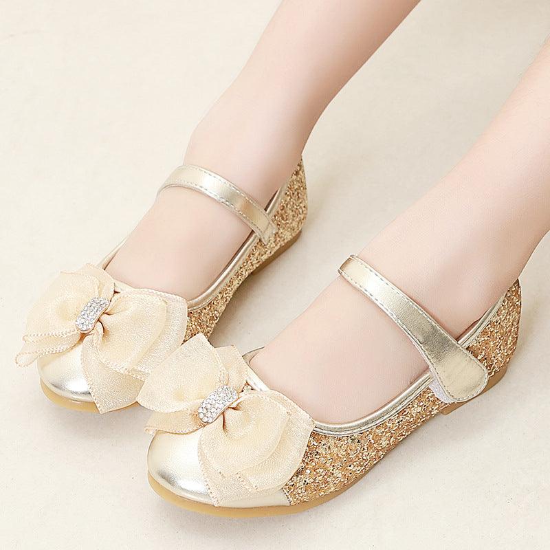 Leather Shoes Girls Soft Sole Little Princess Single Shoes Flat Crystal Sequin Dance Shoes - MRSLM