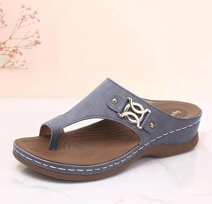 Large Size Sandals Women Summer Casual Flip Flops Wedge Heel Metal Decorative Women's Shoes - MRSLM