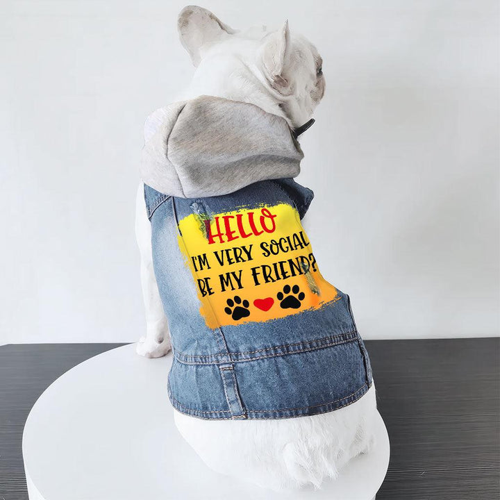 Friend Dog Denim Jacket - Colorful Dog Denim Coat - Printed Dog Clothing - MRSLM