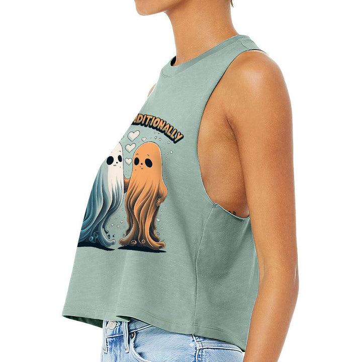 Love Unconditionally Racerback Cropped Tank - Ghost Print Women's Tank - Graphic Tank Top - MRSLM