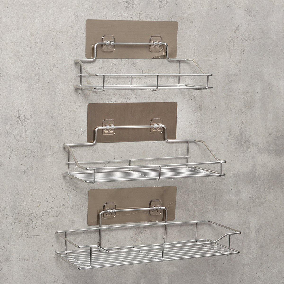 Stainless Steel Bathroom Wall Shelf Suction Cup Holder Corner Storage Rack Organizer - MRSLM