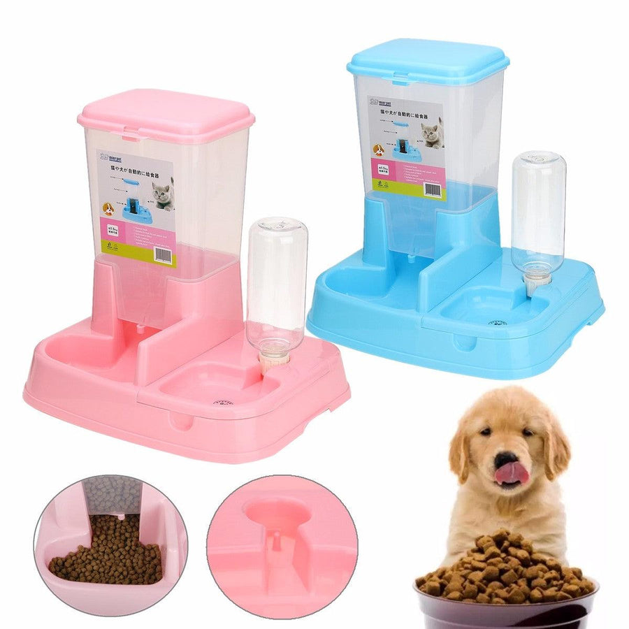 Pet Cat Dog Automatic Water Drinker Dispenser Food Feeder Dish Bowl Bottle Pet Bowl - MRSLM