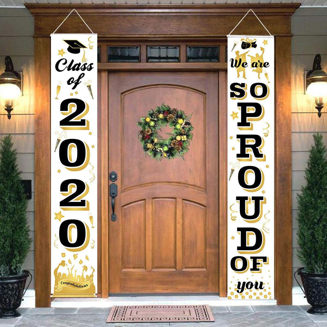Graduation Porch Sign Class of 2020 & We are So Proud of You Graduation Hanging Banner Set for Indoor & Outdoor Decoration - MRSLM