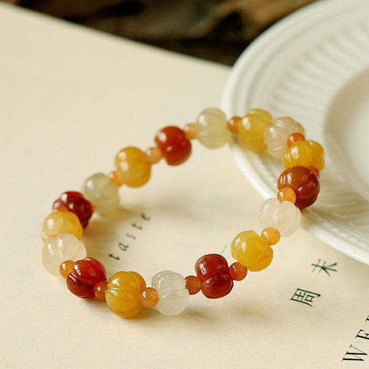 Fashion Golden Silk Jade Lotus Beads Jade Beaded Bracelet - MRSLM