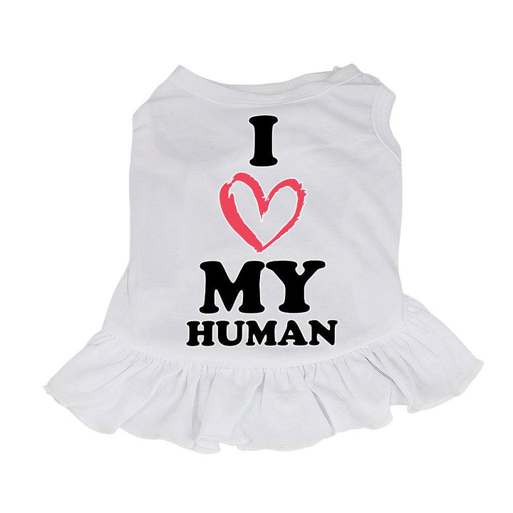 I Love My Human Dog Sundress - Text Design Dog Dress Shirt - Heart Dog Clothing - MRSLM